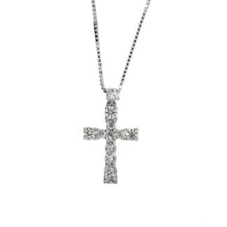 Collana Davite & Delucchi Croce in Oro Bianco con Diamanti - CLN010068