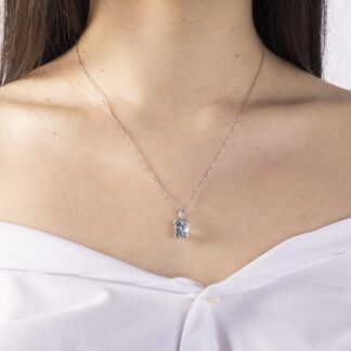Ciondolo da Donna in Oro Bianco con Acquamarina e Diamanti - CI4579/A