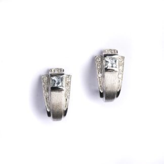 Orecchini Boccole in Oro Bianco con Diamanti e Acquamarina - KERD255A