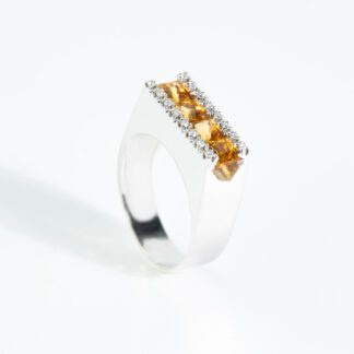 Anello in Oro Bianco con Diamanti e Quarzo Citrino - 0896