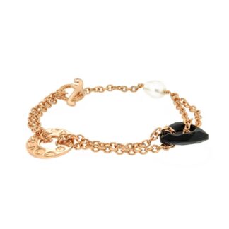 Bracciale Fibi da Donna in Bronzo Rosèato Perle e Onice - BB001-R