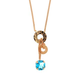 Collana Fibi da Donna in Bronzo Rosè  e Cristallo Azzurro - BC022-R