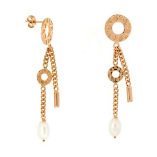 Orecchini Fibi Donna Pendenti in Bronzo Rosè  e Perle - BO005-R