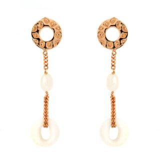 Orecchini Pendenti Fibi in Bronzo Rosèato e Perle - BO020-R