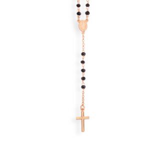 Collana Amen Rosari Argento Rosè Cristalli Neri Croce - CRORN4