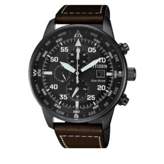 Orologio Citizen Cronografo in Acciaio e Pelle Eco Drive - Aviator - CA0695-17E