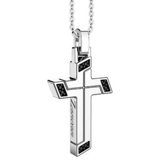 Collana Zancan in Argento con Croce e Spinelli Neri - Insignia 925 - EXC488