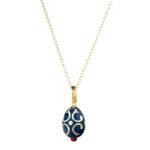 Ciondolo Tatiana Fabergé Argento Dorato Smalto Blu Scuro con Zirconi - Peter Carl - F028DB