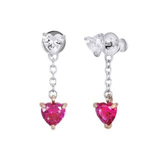 Orecchini Mabina Argento Pendenti Cuori Rubino Sintetico - 563248