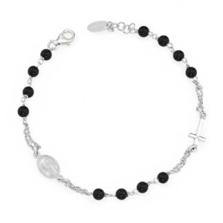 Bracciale Amen Argento Agata Nera - Rosario - BROBN3P