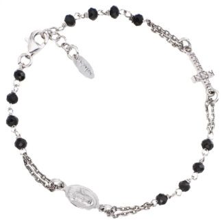 Bracciale Amen Rosario Argento Croce Zirconi Neri - BROBNZ3