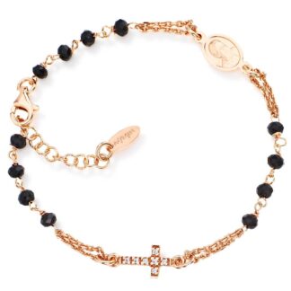 Bracciale Amen Rosario Argento Rosè Cristalli Neri - BRORNZ3