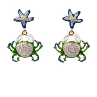 Orecchini Isola Bella Argento Dorato Smalto Cristalli - Granchio - 20000935