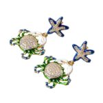 Orecchini Isola Bella Argento Dorato Smalto Cristalli - Granchio - 20000935