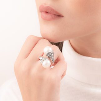 Anello Contrarié Gerardo Sacco in Argento con Perle - Mito - 27785