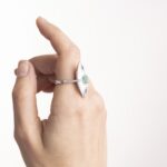 Anello Visconti in Oro Bianco e Smalto con Diamante e Smeraldo - 0116A