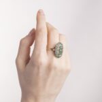 Anello in Argento e Oro Giallo con Diamanti e Smeraldi - Stile Antico - 01M0214