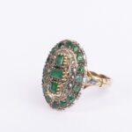 Anello in Argento e Oro Giallo con Diamanti e Smeraldi - Stile Antico - 01M0214