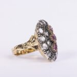 Anello in Argento e Oro Giallo con Diamanti e Rubini - Stile Antico - 01M029