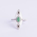 Anello Visconti in Oro Bianco e Smalto con Diamante e Smeraldo - 0116A