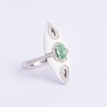 Anello Visconti in Oro Bianco e Smalto con Diamante e Smeraldo - 0116A