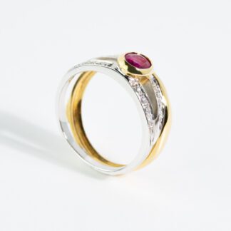 Anello in Oro Giallo e Oro Bianco con Diamanti e Rubino - 0180
