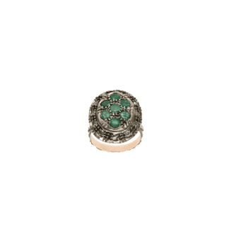 Anello in Argento e Oro Rosa con Diamanti e Smeraldi - Stile Antico - 01M0216