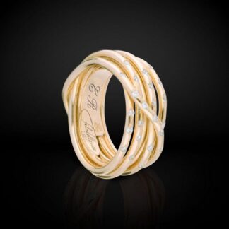Anello 7 Fili in Oro Giallo 18kt con Diamanti - Leda Collection - AN101GBT