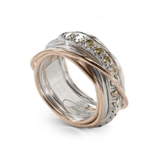 Anello 13 Fili in Argento e Oro Rosa con Diamanti Brown - Prezioso Collection - AN113ARBR