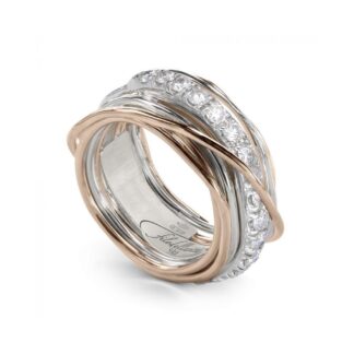 Anello 13 Fili in Argento e Oro Rosa con Diamanti - Prezioso Collection - AN113ARBT