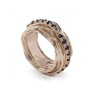 Anello 13 Fili in Oro Rosa con Diamanti Black - Prezioso Collection - AN113RBN