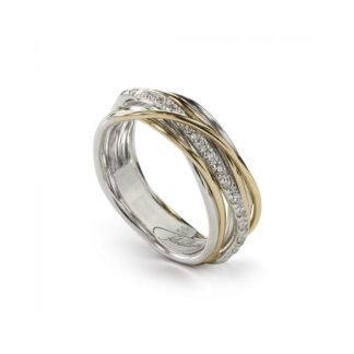 Anello 7 Fili in Argento e Oro Giallo con Diamanti - Classic Collection - AN7AGBT