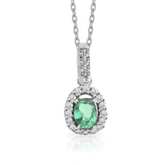 Collana Mey in Oro Bianco con Smeraldo e Diamanti Ovale - CDMEY SBR-EM