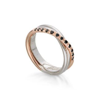 Anello 3 Fili in Oro Rosa e Argento con Diamanti Neri - Classic - AN8ARBN