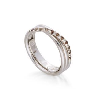 Anello 3 Fili in Oro Bianco con Diamanti Brown - Classic - AN8BBR