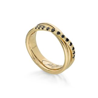 Anello 3 Fili in Oro Giallo con Diamanti Neri - Classic - AN8GBN