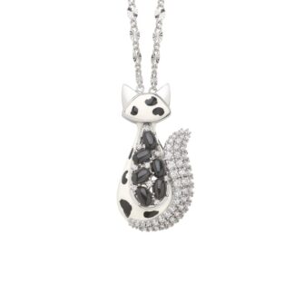 Collana Artlinea in Argento con Smalto e Siamite Gatto Grande - Wild - ZCL1346-MB