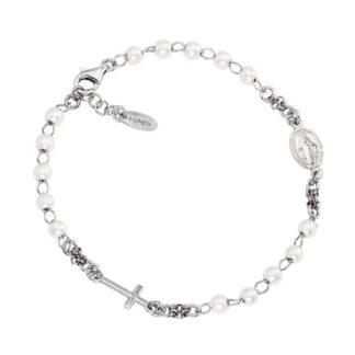 Bracciale Amen Rosario in Argento con Croce e Perle - BROBB3
