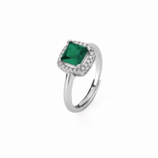 Anello Mabina in Argento con Smeraldo Sintetico e Zirconi - 523213