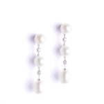 Orecchini Pendenti in Oro Bianco con Perle e Diamanti - 8001927020