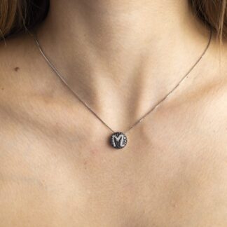 Collana con Lettera in Oro Bianco con Diamanti e Diamanti Neri - 0967