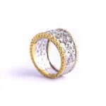 Anello a Fascia in Oro Bianco e Giallo con Diamanti - 3658