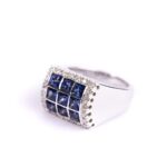 Anello a Fascia in Oro Bianco con Diamanti e Zaffiri - 812014