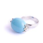 Anello in Oro Bianco con Diamanti e Turchese - A634404