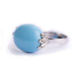 Anello in Oro Bianco con Diamanti e Turchese - A634404