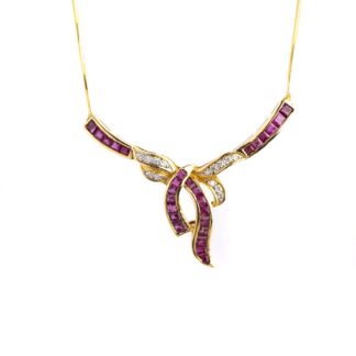 Collana Fiocco in Oro Giallo con Rubini e Diamanti - HBJN344
