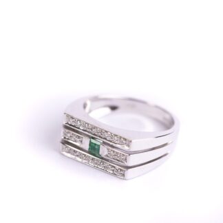 Anello in Oro Bianco con Diamanti e Smeraldo - KLID728-S