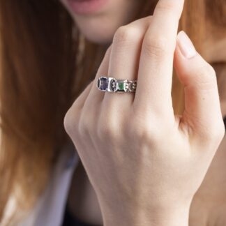 Anello a Maglia in Oro Bianco con Smeraldi e Iolite - AN451Y