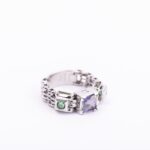 Anello a Maglia in Oro Bianco con Smeraldi e Iolite - AN451Y