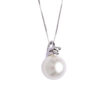 Collana con Pendente in Oro Bianco con Diamante e Perla - CL05P812F